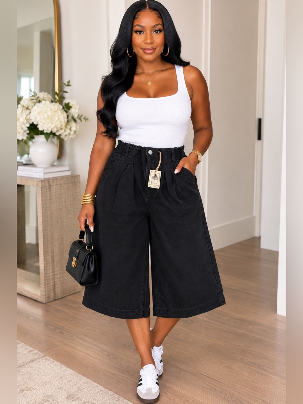 Women’s High-Waist Wide-Leg Culotte Pants - Black by Easel Los Angeles